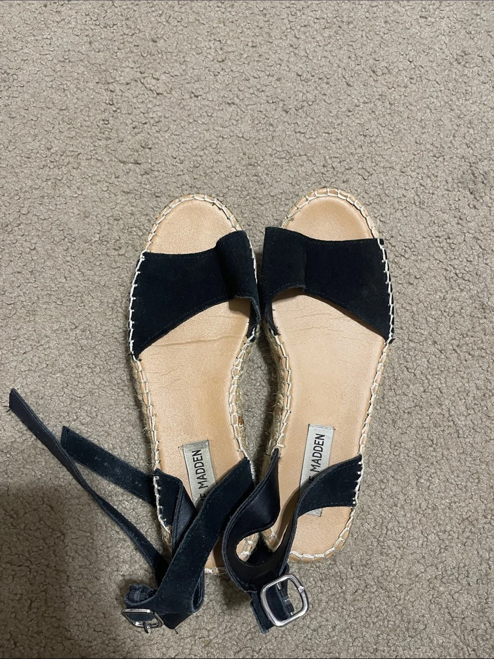 Steve Madden Black Suede Espadrille Ankle-Tie Sandals